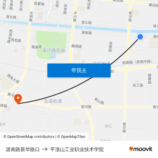 湛南路新华路口 to 平顶山工业职业技术学院 map