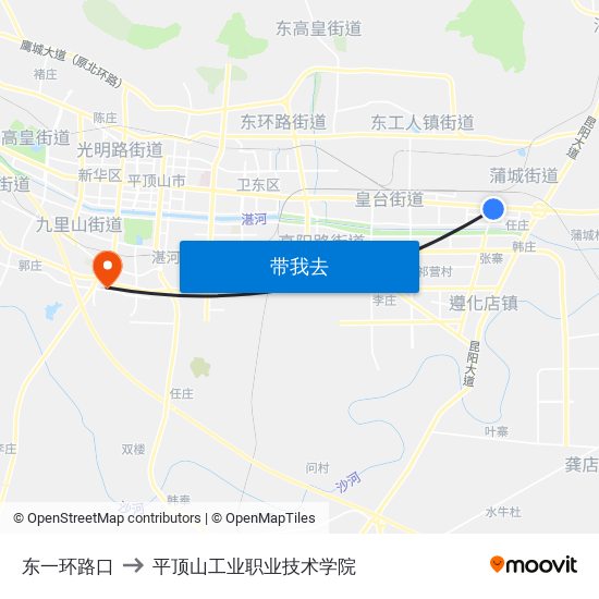 东一环路口 to 平顶山工业职业技术学院 map