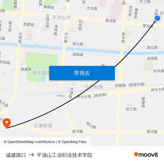 诚建路口 to 平顶山工业职业技术学院 map