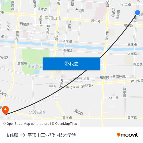 市残联 to 平顶山工业职业技术学院 map