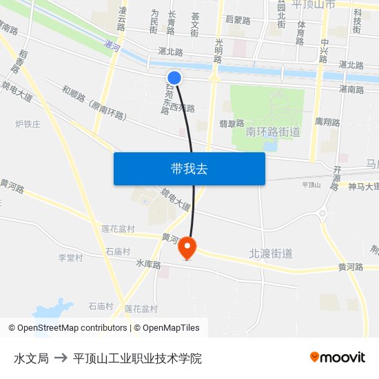 水文局 to 平顶山工业职业技术学院 map