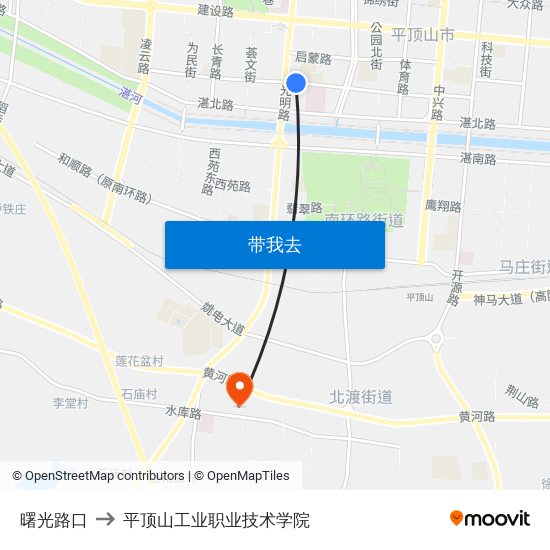 曙光路口 to 平顶山工业职业技术学院 map