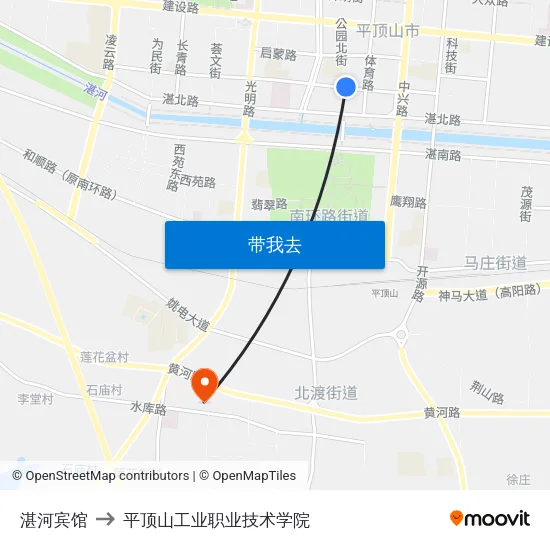 湛河宾馆 to 平顶山工业职业技术学院 map