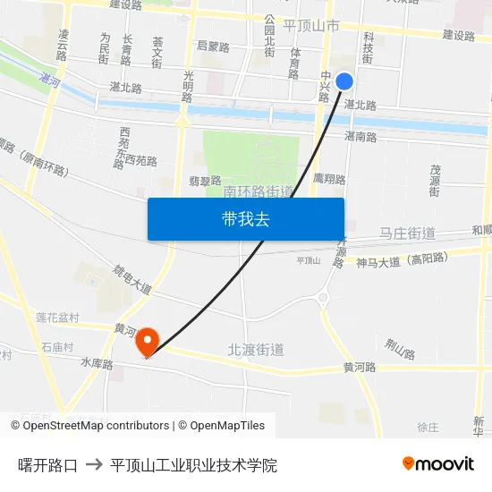 曙开路口 to 平顶山工业职业技术学院 map