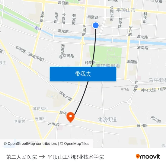 第二人民医院 to 平顶山工业职业技术学院 map