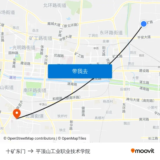 十矿东门 to 平顶山工业职业技术学院 map