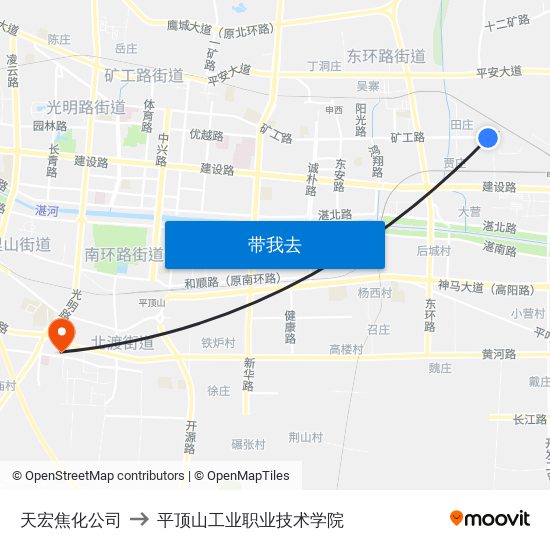 天宏焦化公司 to 平顶山工业职业技术学院 map