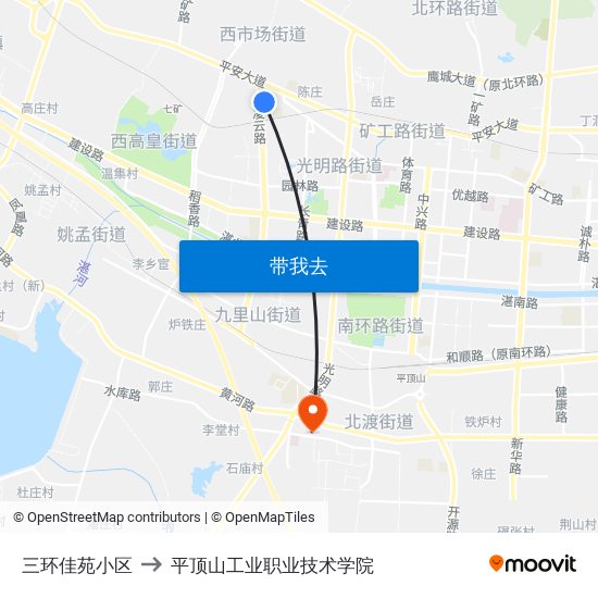 三环佳苑小区 to 平顶山工业职业技术学院 map