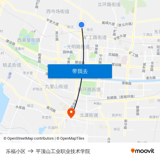 乐福小区 to 平顶山工业职业技术学院 map