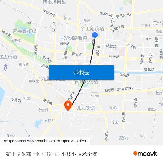 矿工俱乐部 to 平顶山工业职业技术学院 map