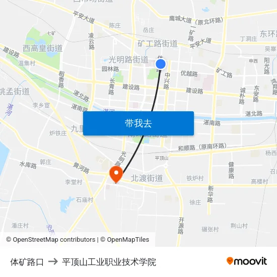 体矿路口 to 平顶山工业职业技术学院 map
