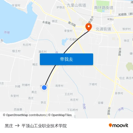 黑庄 to 平顶山工业职业技术学院 map