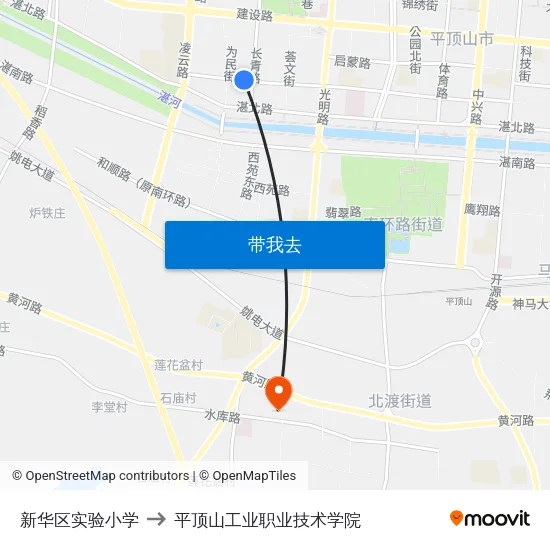 新华区实验小学 to 平顶山工业职业技术学院 map