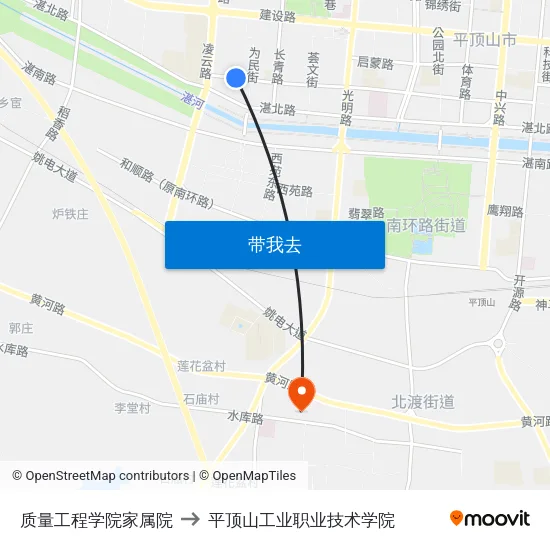 质量工程学院家属院 to 平顶山工业职业技术学院 map