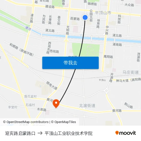 迎宾路启蒙路口 to 平顶山工业职业技术学院 map