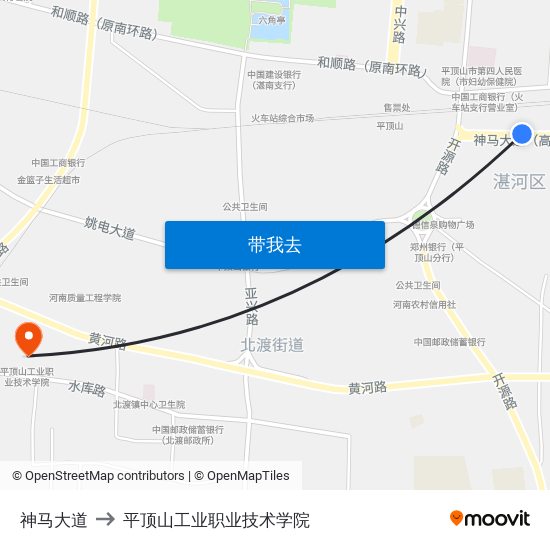 神马大道 to 平顶山工业职业技术学院 map