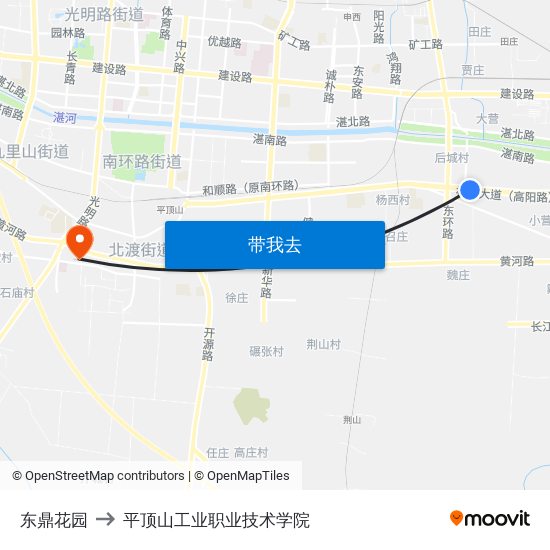 东鼎花园 to 平顶山工业职业技术学院 map