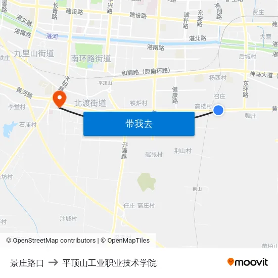 景庄路口 to 平顶山工业职业技术学院 map