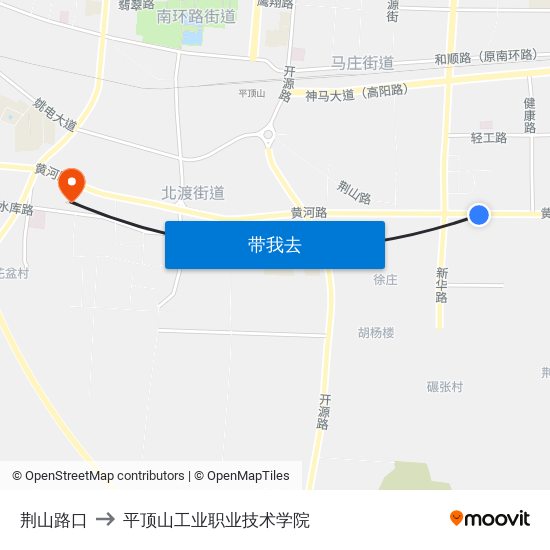 荆山路口 to 平顶山工业职业技术学院 map