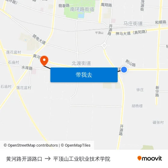 黄河路开源路口 to 平顶山工业职业技术学院 map