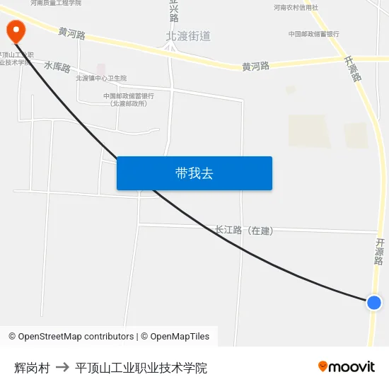 辉岗村 to 平顶山工业职业技术学院 map