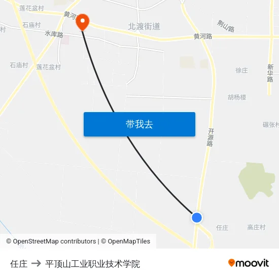 任庄 to 平顶山工业职业技术学院 map