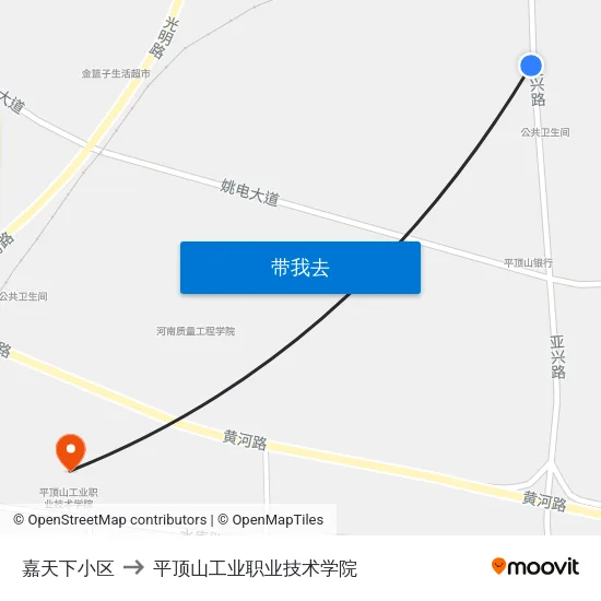 嘉天下小区 to 平顶山工业职业技术学院 map