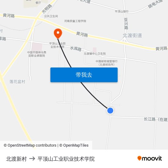 北渡新村 to 平顶山工业职业技术学院 map