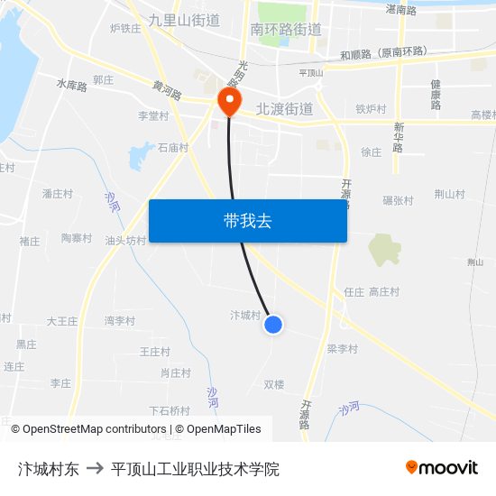 汴城村东 to 平顶山工业职业技术学院 map