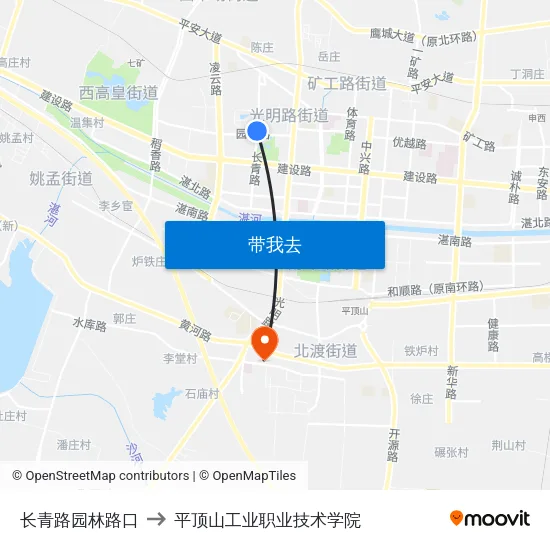 长青路园林路口 to 平顶山工业职业技术学院 map