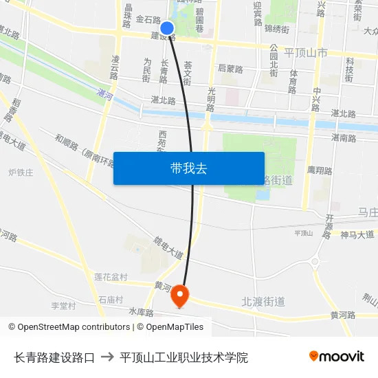长青路建设路口 to 平顶山工业职业技术学院 map