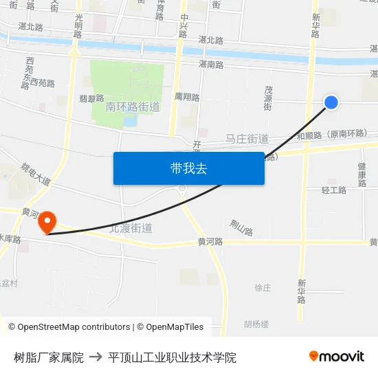 树脂厂家属院 to 平顶山工业职业技术学院 map
