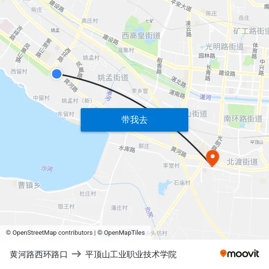 黄河路西环路口 to 平顶山工业职业技术学院 map