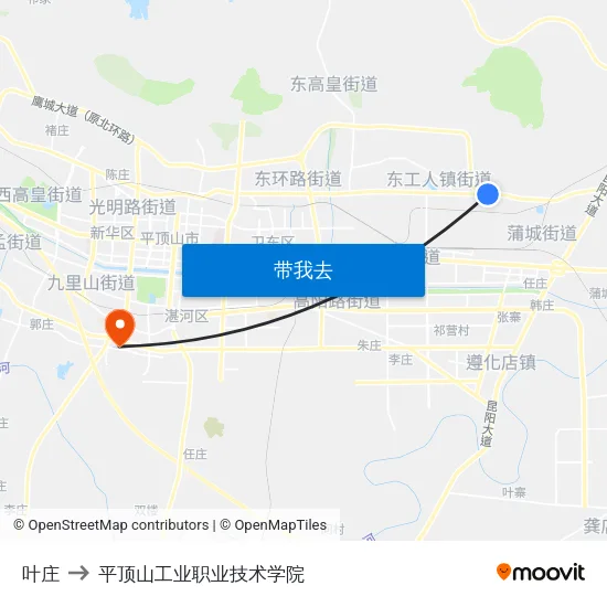 叶庄 to 平顶山工业职业技术学院 map