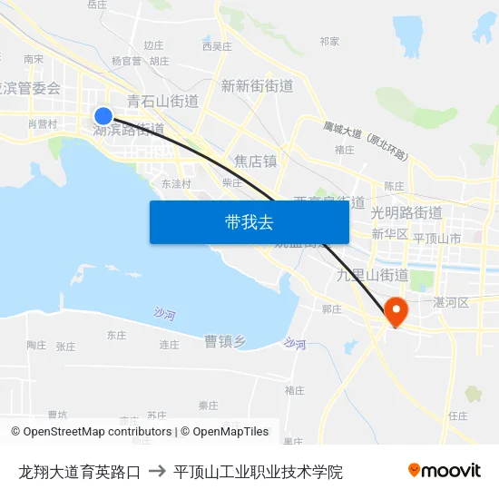 龙翔大道育英路口 to 平顶山工业职业技术学院 map