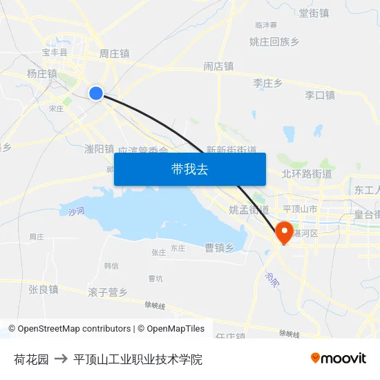 荷花园 to 平顶山工业职业技术学院 map