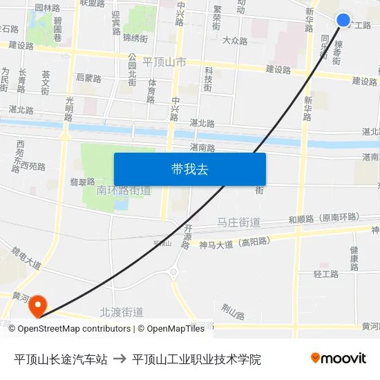 平顶山长途汽车站 to 平顶山工业职业技术学院 map
