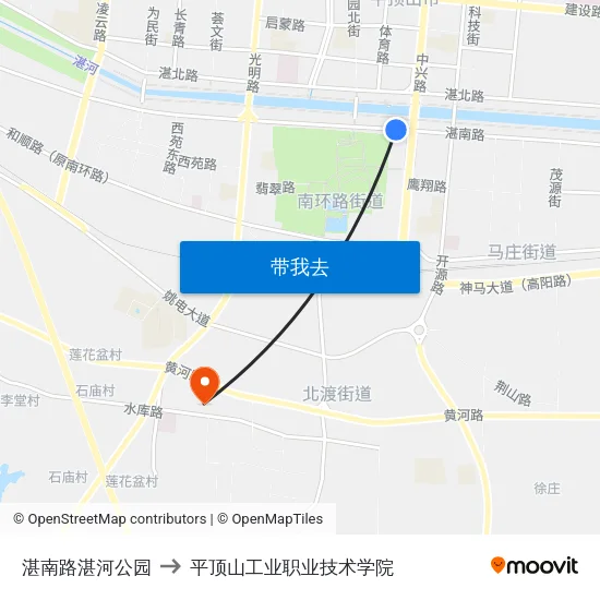 湛南路湛河公园 to 平顶山工业职业技术学院 map