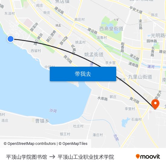 平顶山学院图书馆 to 平顶山工业职业技术学院 map