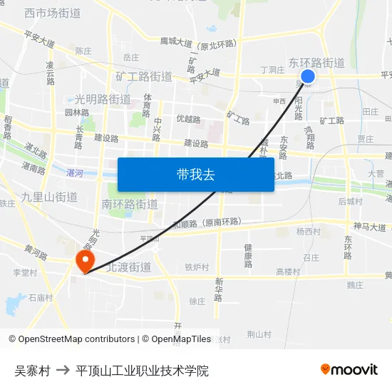 吴寨村 to 平顶山工业职业技术学院 map