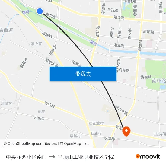 中央花园小区南门 to 平顶山工业职业技术学院 map
