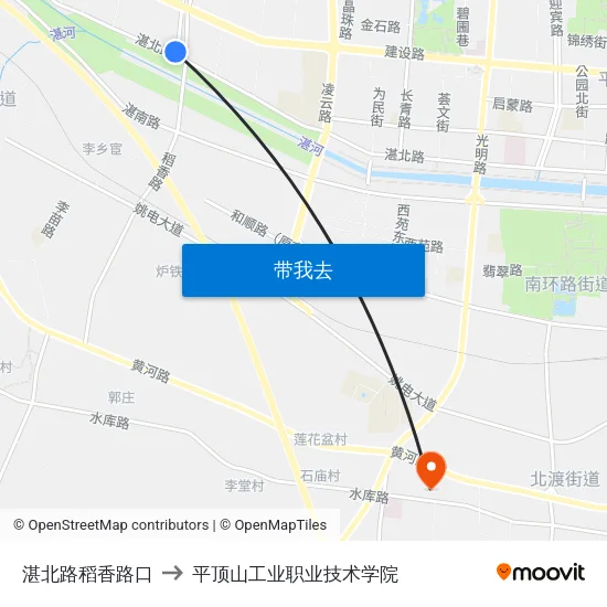 湛北路稻香路口 to 平顶山工业职业技术学院 map