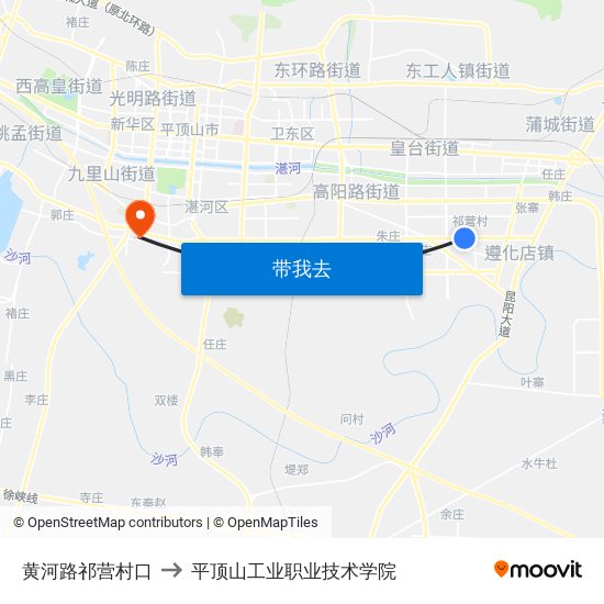 黄河路祁营村口 to 平顶山工业职业技术学院 map