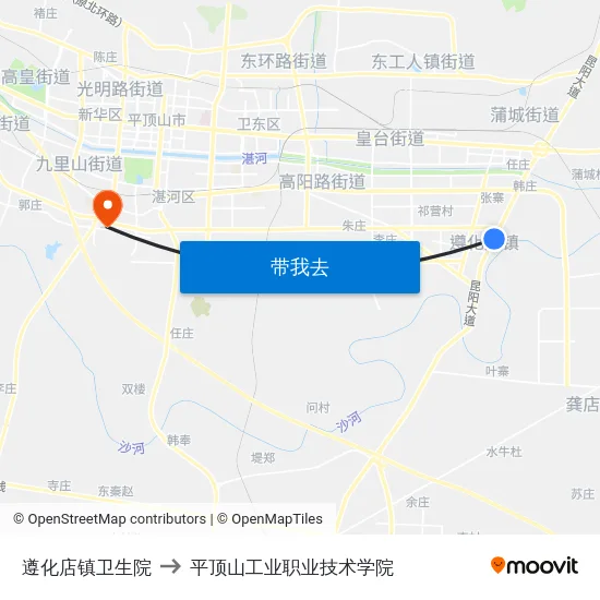 遵化店镇卫生院 to 平顶山工业职业技术学院 map