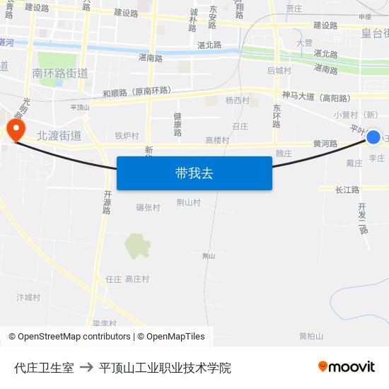 代庄卫生室 to 平顶山工业职业技术学院 map