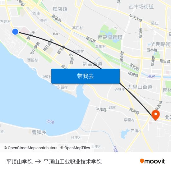 平顶山学院 to 平顶山工业职业技术学院 map