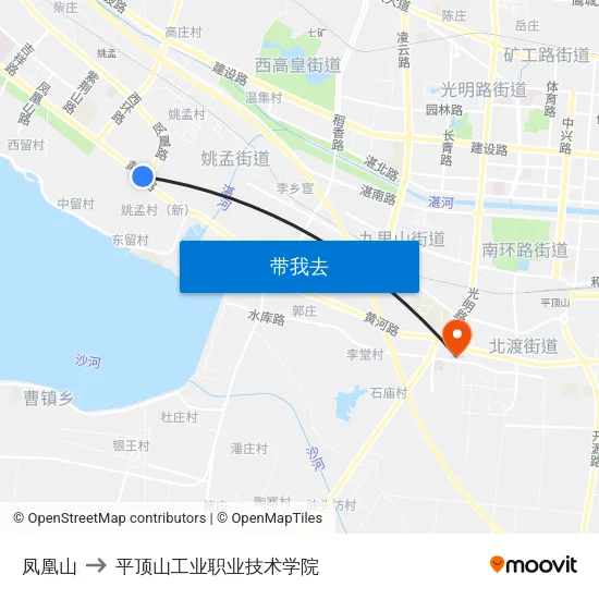 凤凰山 to 平顶山工业职业技术学院 map