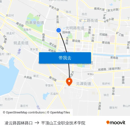 凌云路园林路口 to 平顶山工业职业技术学院 map