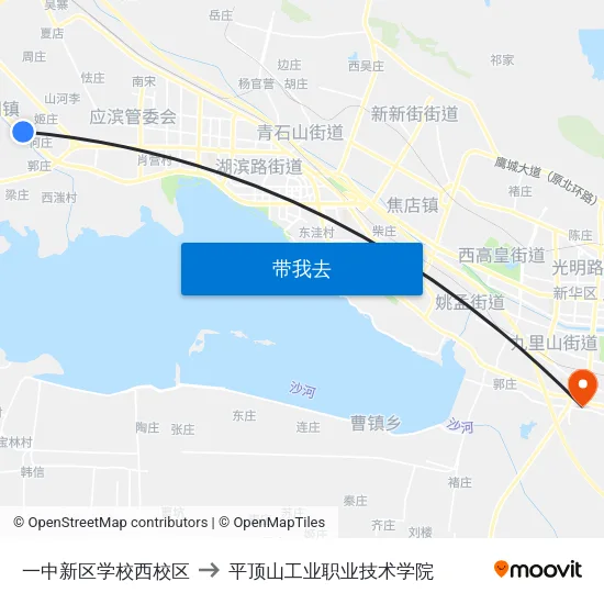 一中新区学校西校区 to 平顶山工业职业技术学院 map