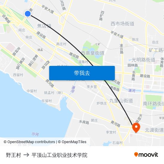 野王村 to 平顶山工业职业技术学院 map